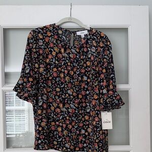 CeCe Women's Black Floral Blouse
